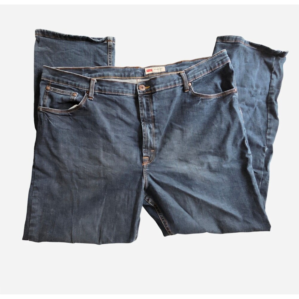 Mens Wrangler Straight Fit Jeans 42x30 Blue Denim Medium Wash